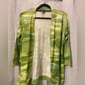 Isaac Mizrahi Green Patterned Open-Front Cardigan